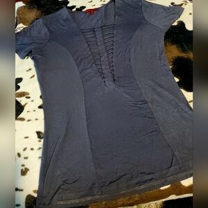 Grayish Blue Short Sleeve Top With Cut Out Design